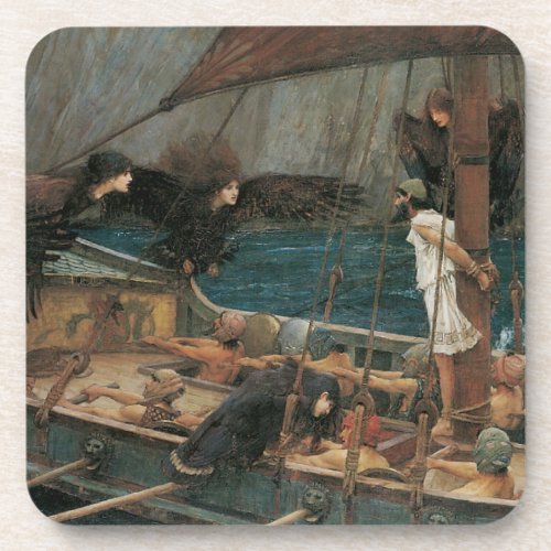 Ulysses and the Sirens by John William Waterhouse Beverage Coaster