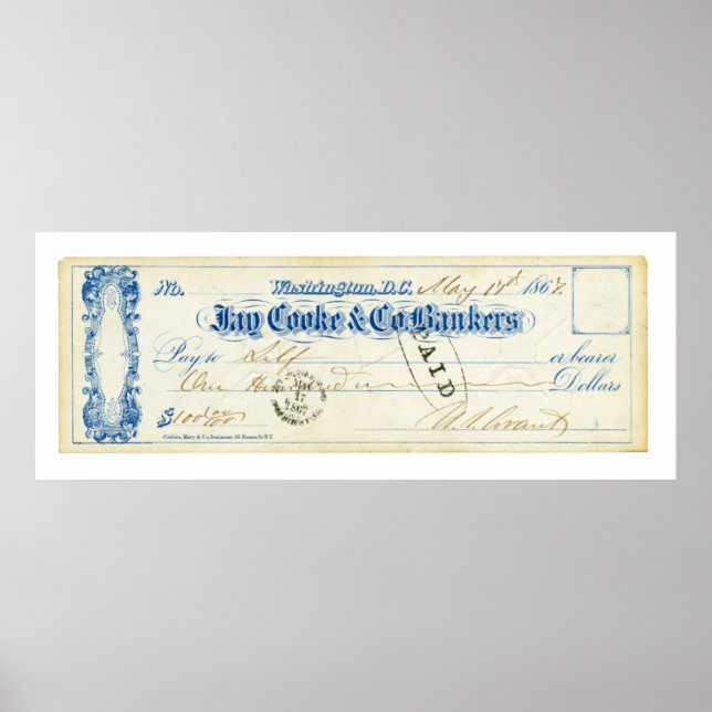 Ulysses S. Grant Signed Check from May 17th 1867 Poster (Front)