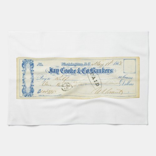 Ulysses S Grant Signed Check from May 17th 1867 Towel