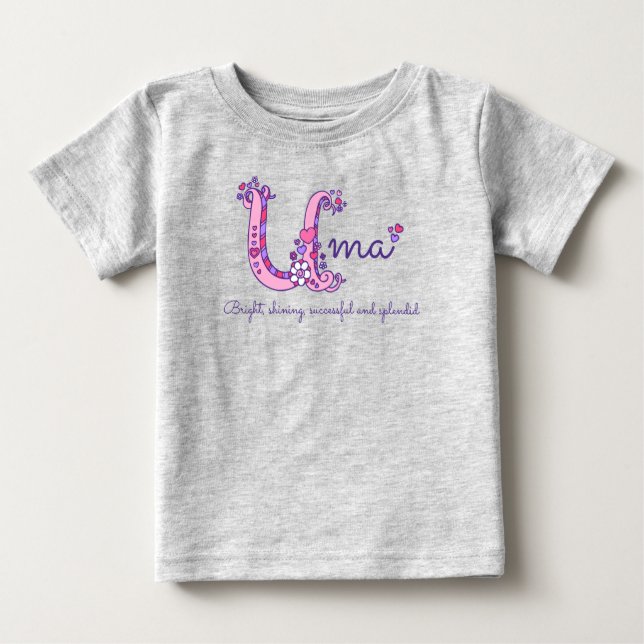 Uma initial doodle art name meaning pink purple baby T-Shirt (Front)
