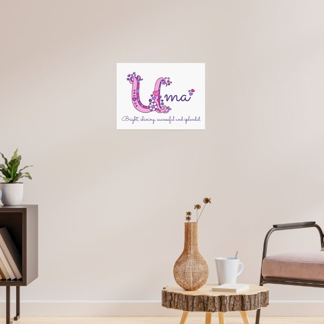 Uma initial doodle art name meaning poster | Zazzle