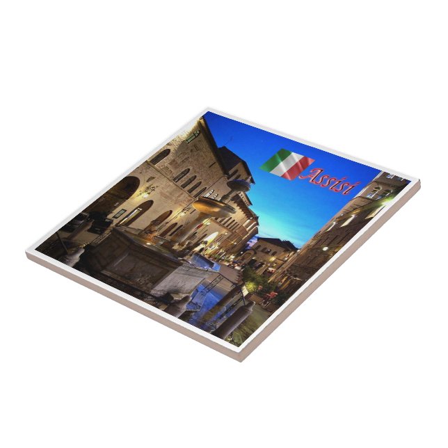 UMB034 ASSISI, Town Hall Square, Umbria, Ceramic Tile (Side)