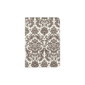 Umber and Ivory Elegant Damask Pattern Passport Holder