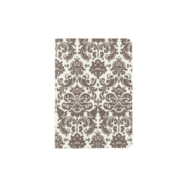 Umber and Ivory Elegant Damask Pattern Passport Holder (Front)
