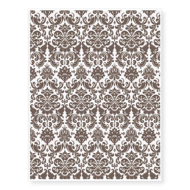 Umber and Ivory Elegant Damask Pattern Temporary Tattoos (Front)