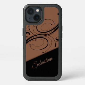 Umber Brown and Black Scroll Accent Personal iPhone 13 Case
