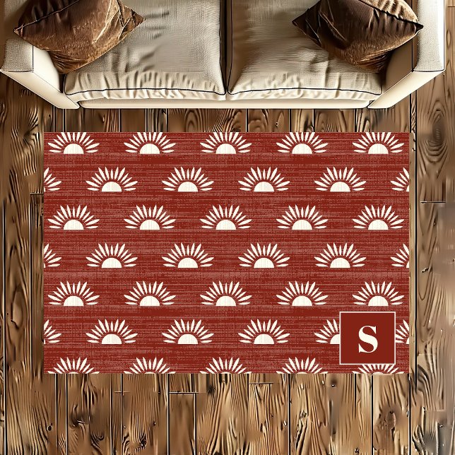 Umber Sunburst Pattern Boho Monogram Rug (Creator Uploaded)
