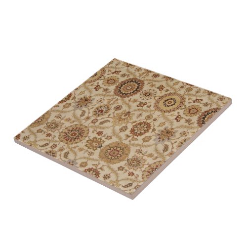 Umber Tawny Floral Persian Tapestry Design Ceramic Tile