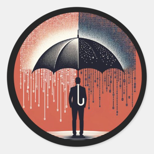 Umbrella and Binary Code _ Protective Art Classic Round Sticker