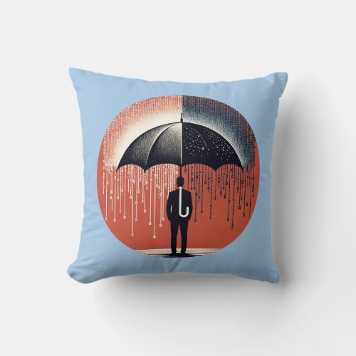 Umbrella and Binary Code _ Protective Art Throw Pillow