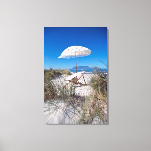 Umbrella And Chair On Beach Canvas Print (Front)