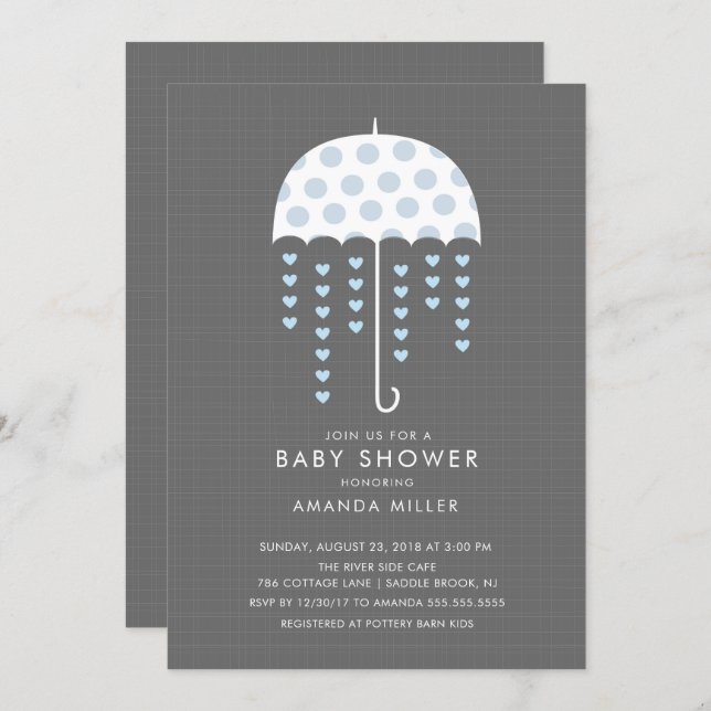 Umbrella Baby Boy Shower Invitation (Front/Back)