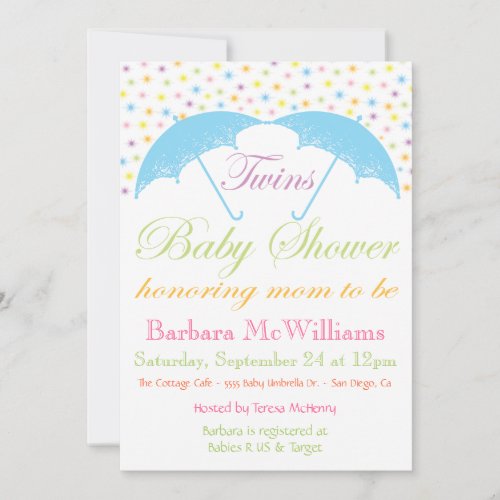 Umbrella Baby Boy Twins Shower Invitations