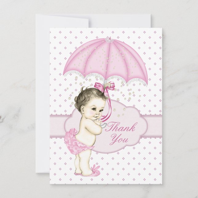 Umbrella Baby Girl Sprinkle Baby Shower Thank You (Front)