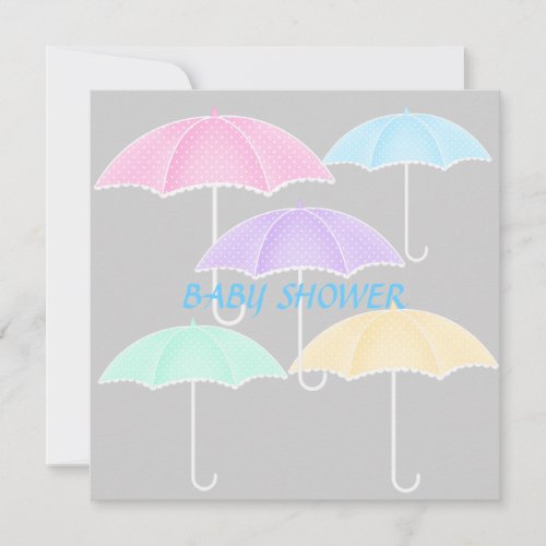 Umbrella Baby shower Blue and grey invitation