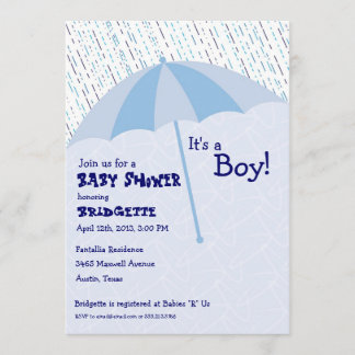 Umbrella Baby Shower Blue Invitation