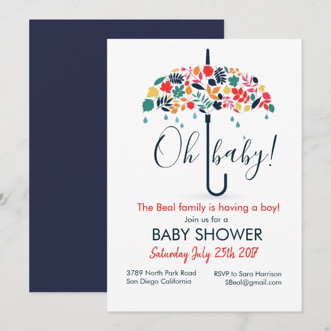 Umbrella Baby Shower Invitation (Front/Back)