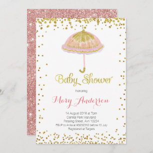 Umbrella Baby Shower Invitation Gold Glitter
