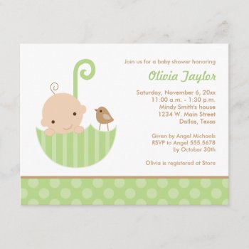Umbrella Baby Shower Invitations In Green by whimsydesigns at Zazzle