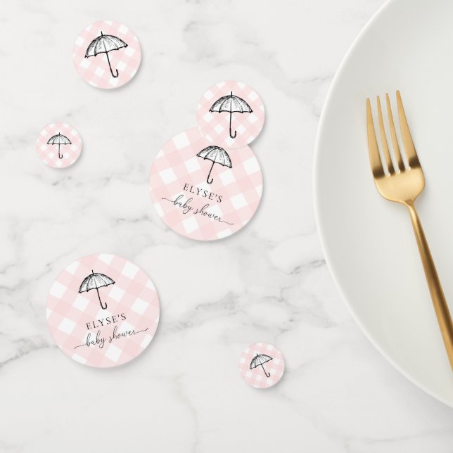Umbrella Baby Shower Pink Gingham Table Confetti (Group)