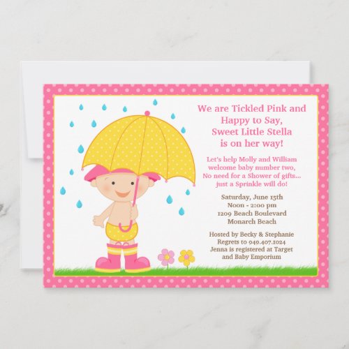 Umbrella Baby Sprinkle Shower Pink Personalized Invitations