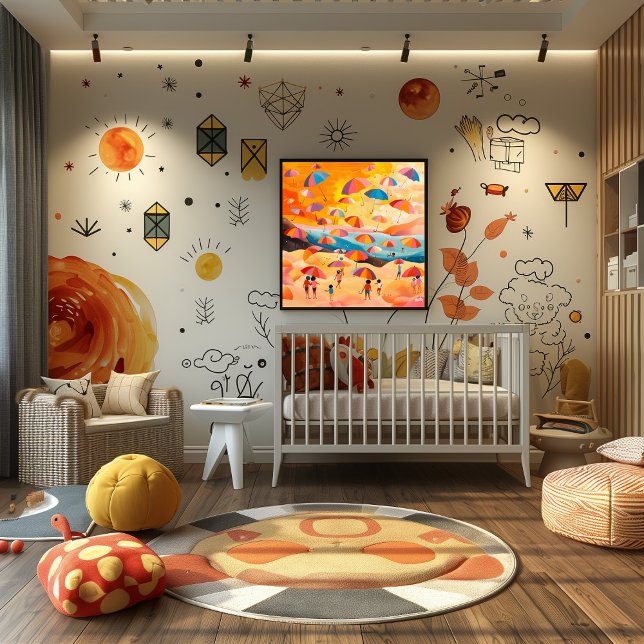 Umbrella Beach: Folk and Naive Colorful Landscape Poster (Creator Uploaded)