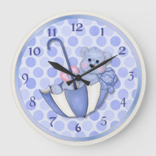Umbrella Bear Blue - Customize Large Clock