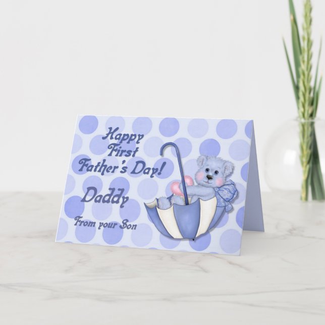 Umbrella Bear Blue - First Fathers Day Card (Front)