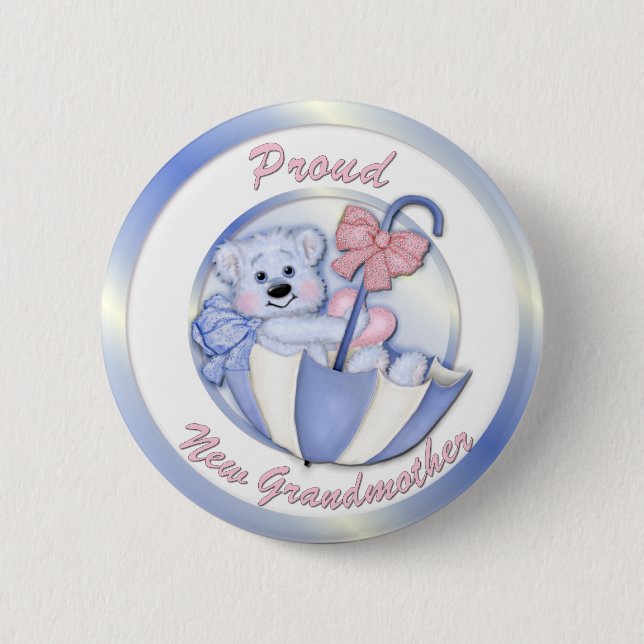 Umbrella Bear - New Grandma - Boy Pinback Button (Front)