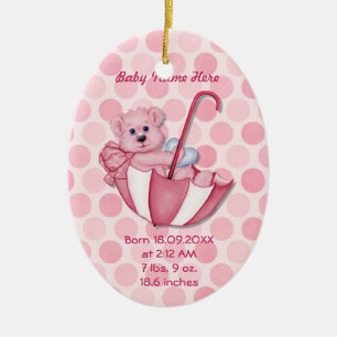 Umbrella Bear - Pink - Personalize Ceramic Ornament