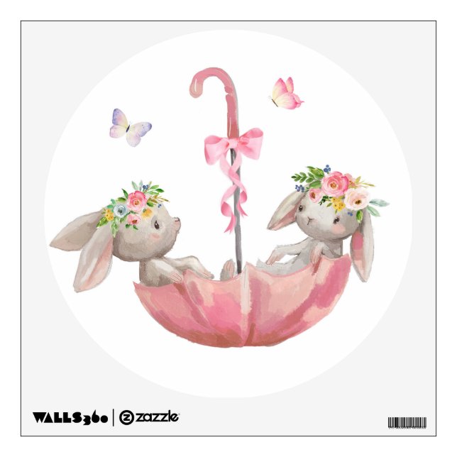 Umbrella Bunny Bunnies Fabric Wall Decal Sticker (Front)