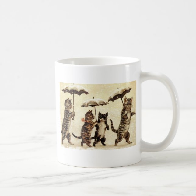 Umbrella Cat Parade Cat Artwork by Louis Wain Coffee Mug (Right)