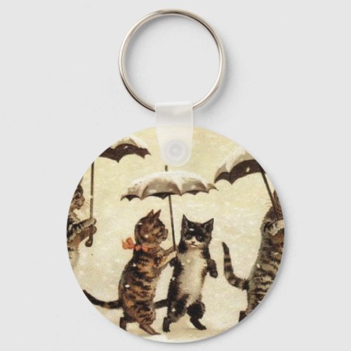 Umbrella Cat Parade Cat Artwork by Louis Wain Keychain