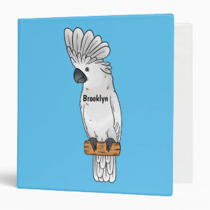 Umbrella cockatoo bird cartoon illustration 3 ring binder
