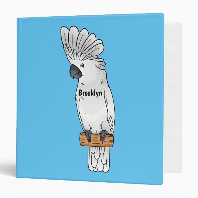Umbrella cockatoo bird cartoon illustration  3 ring binder (Front/Inside)