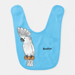 Umbrella cockatoo bird cartoon illustration baby bib