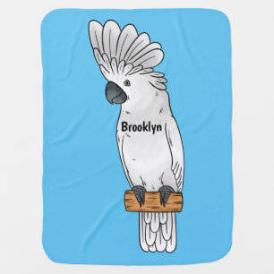 Umbrella cockatoo bird cartoon illustration  baby blanket
