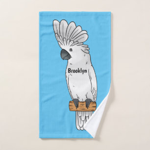 Umbrella cockatoo bird cartoon illustration bath towel set