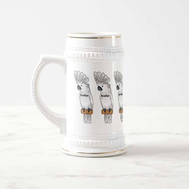 Umbrella cockatoo bird cartoon illustration beer stein (Left)