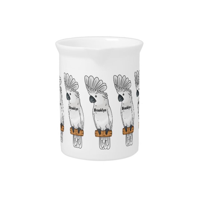 Umbrella cockatoo bird cartoon illustration  beverage pitcher (Front)