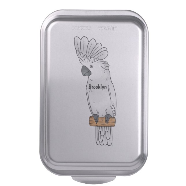 Umbrella cockatoo bird cartoon illustration cake pan (Front Vertical)