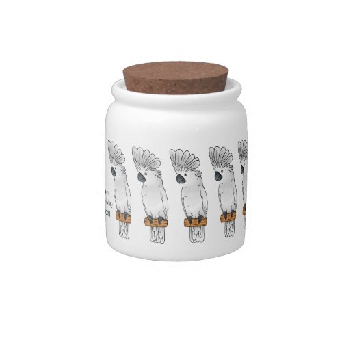 Umbrella cockatoo bird cartoon illustration  candy jar