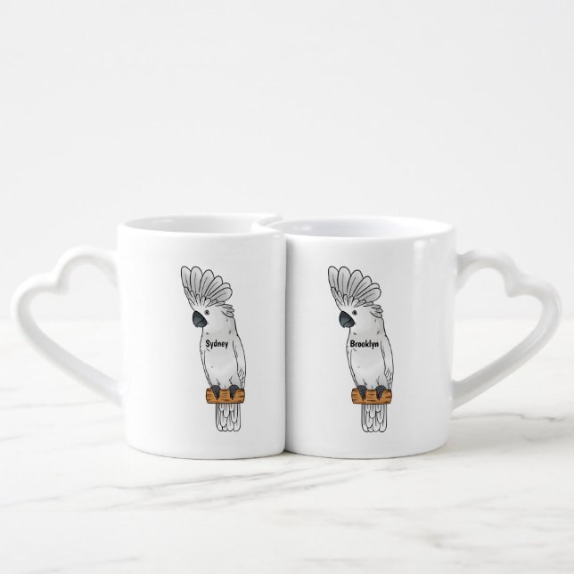 Umbrella cockatoo bird cartoon illustration  coffee mug set (Back Nesting)