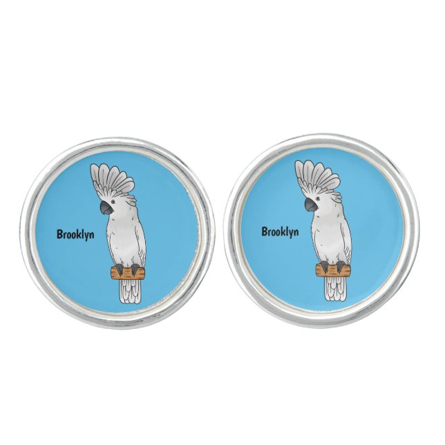 Umbrella cockatoo bird cartoon illustration  cufflinks (Front)