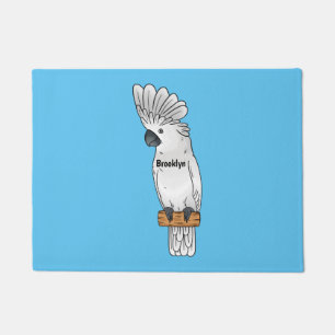 Umbrella cockatoo bird cartoon illustration doormat
