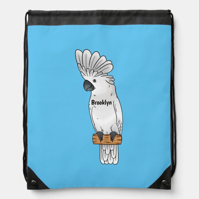 Umbrella cockatoo bird cartoon illustration  drawstring bag (Front)