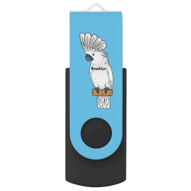 Umbrella cockatoo bird cartoon illustration  flash drive (Front Vertical)