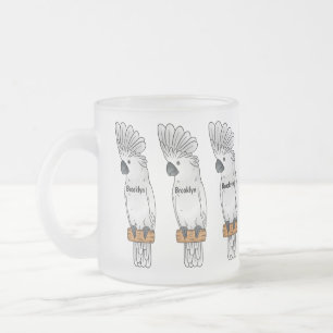 Umbrella cockatoo bird cartoon illustration frosted glass coffee mug