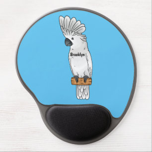 Umbrella cockatoo bird cartoon illustration gel mouse pad