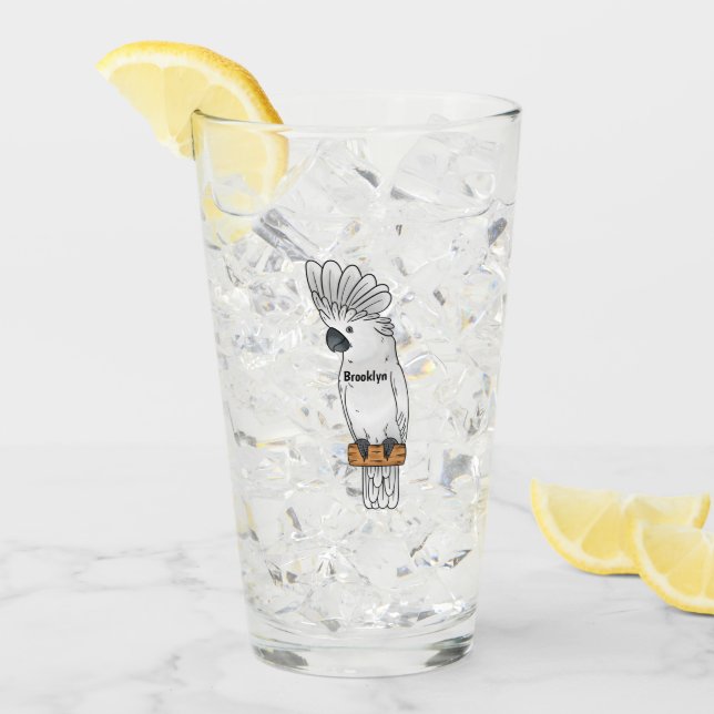 Umbrella cockatoo bird cartoon illustration  glass (Front Ice)